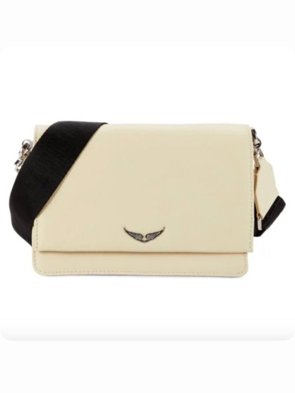 Zadig and Voltaire Cream Crossbody Shoulder Bag with Wide Removable Black Strap